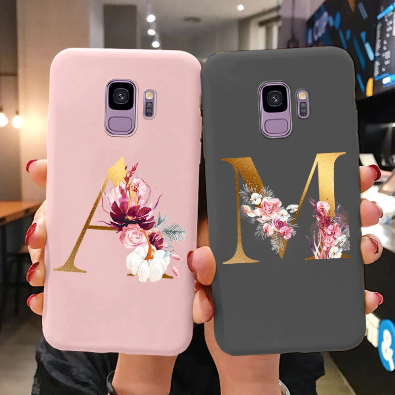 For Samsung Galaxy S9 S 9 Plus Case Flower Gold Letter A Z Shockproof Soft Silicone Phone Cover For Samsung S9 S9+ Bag S9Plus