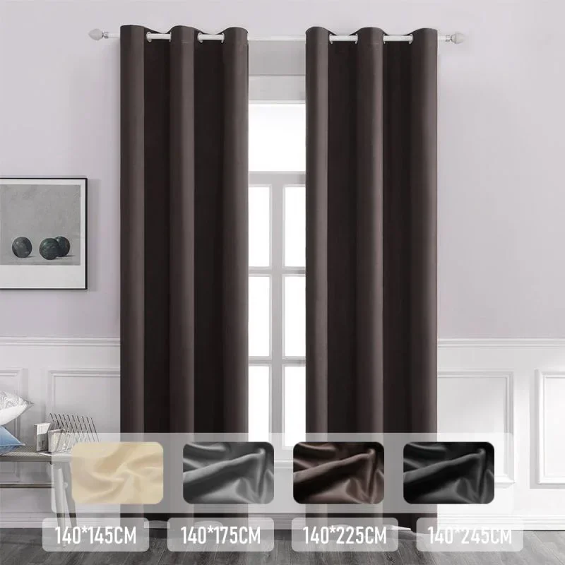 2pcs Blackout Curtain Room Darkening And Light Reducing Curtain Solid Color for Study Bedroom Kitchen Living Room Decor