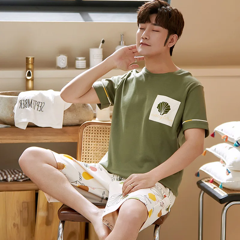 

Pajamas Men's Summer Cotton Short-Sleeved Shorts Homewear Teenage Homewear Men's Summer Cartoon New Pajamas Homewear Set