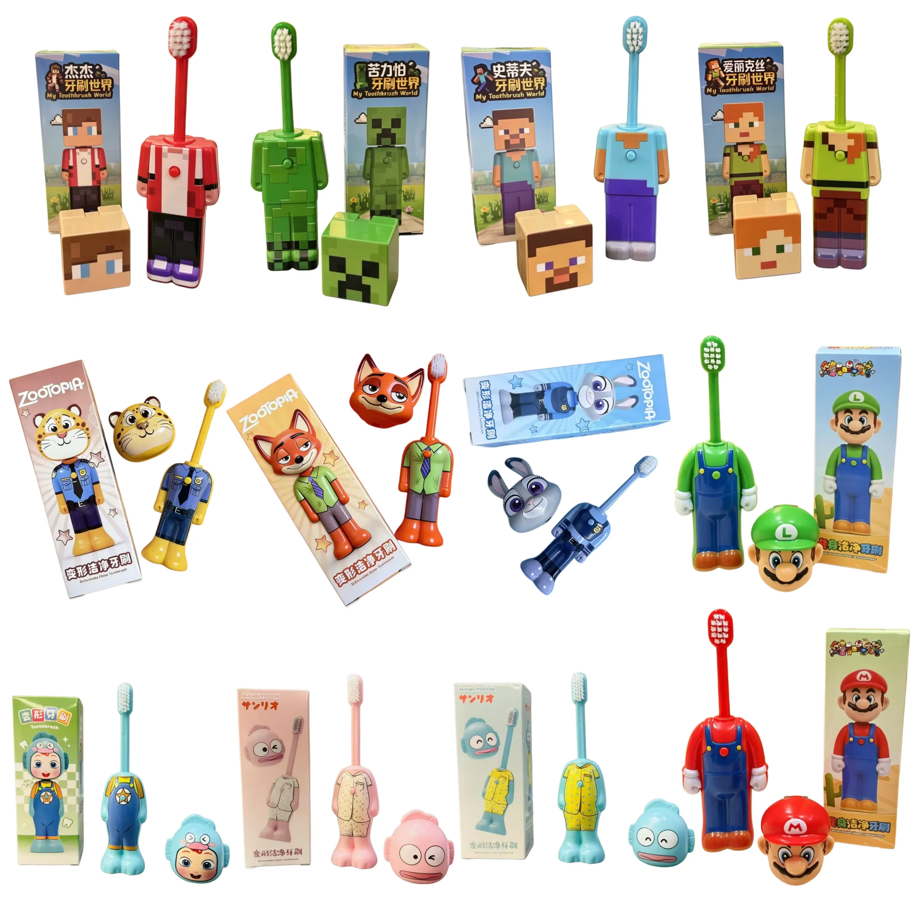 2026 Hot Anime Scalable Toothbrush Cute MC Figures Transformable Soft Bristled Toothbrush Fine Bristled Gifts