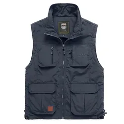 Summer Spring Mesh Thin Multi Pocket Vest for Male LargeSize Male Casual Sleeveless Jacket with Many Pockets Reporter Waistcoat