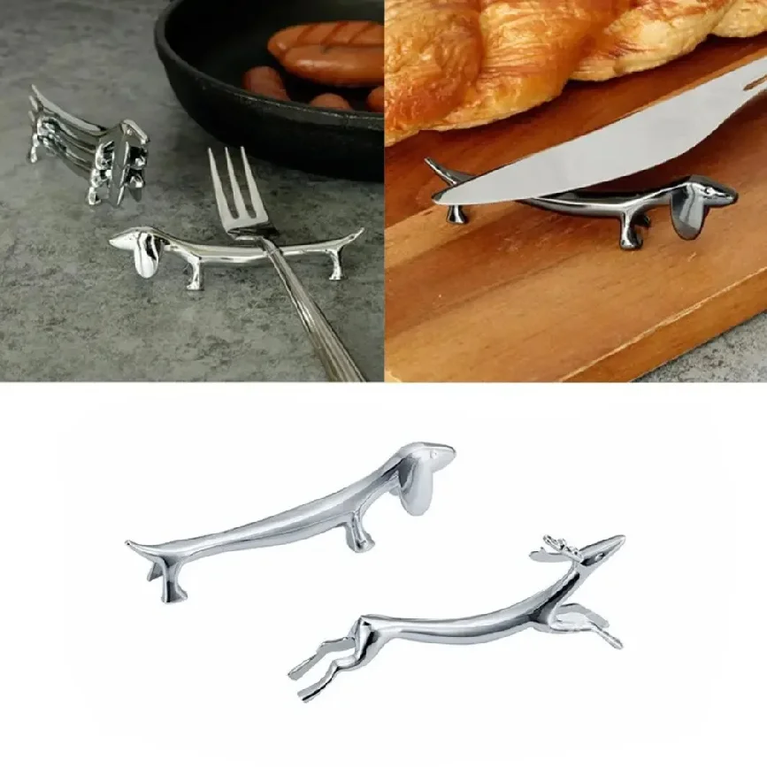 Dinner Table Supplies Zinc Alloy Cutlery Bracket Holder Silver Fawn /Little Dog Shape Cutlery Storage Cute Tableware Rack Holder