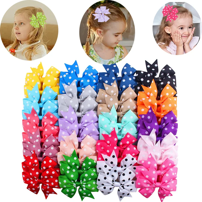 $1 Baby Girls Ribbon Polka Dot Hair Bow Alligator Hair Clips For Girl Teens Kids Babies Toddlers in Pairs