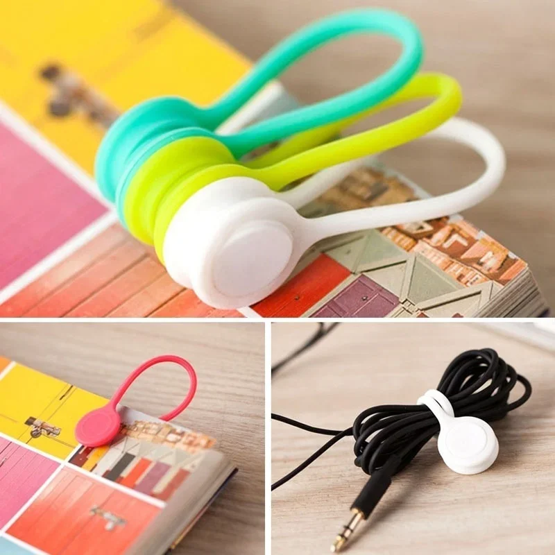 6/3Pcs Magnetic Silicone Cable Organizer Clip Earphone Cord Cable Holder USB Charging Cable Wire Management Multicolor Cable Tie