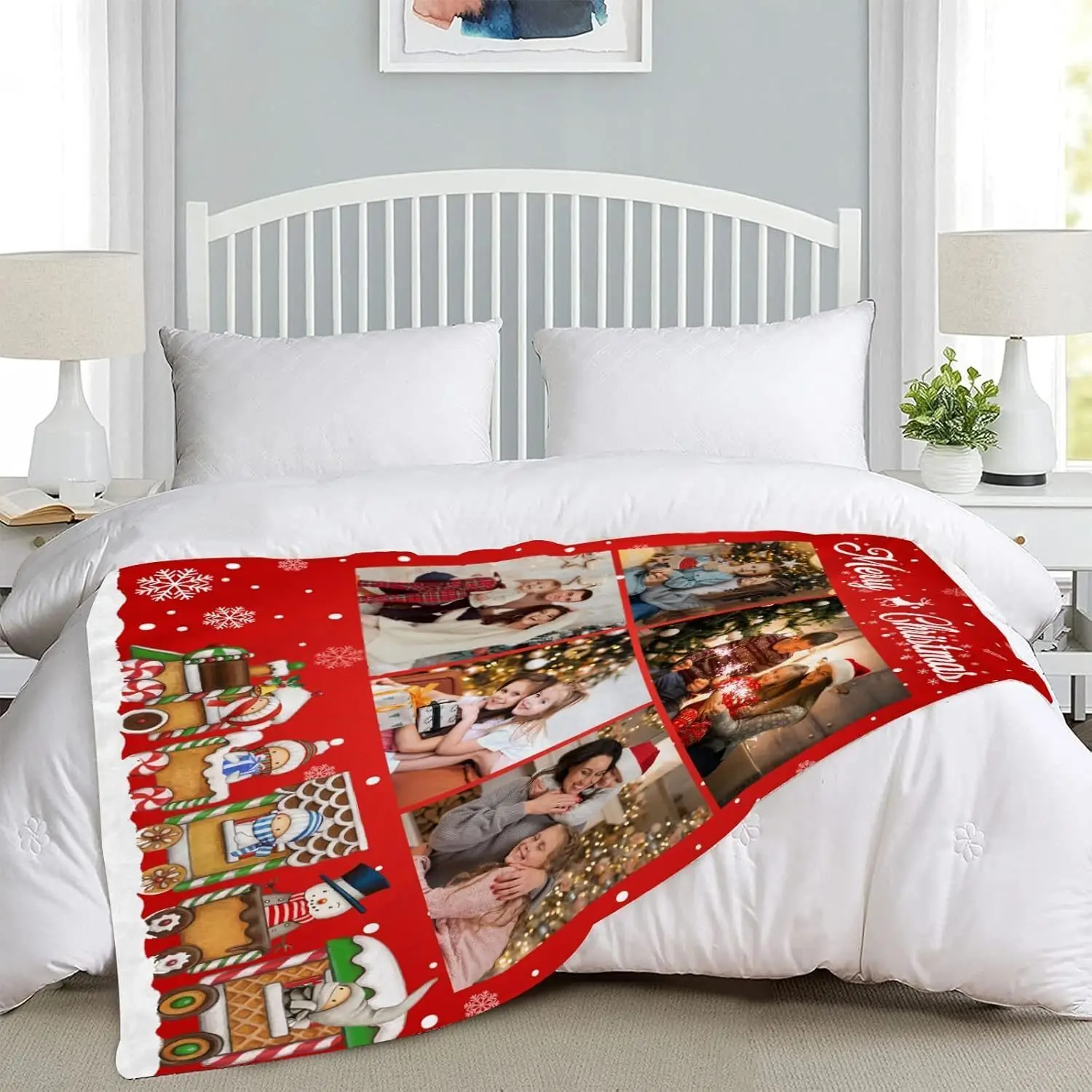 New Custom Blanket with Photo Merry Christmas Collage  Photos Personalized Blanket Pictures for Family Mom Dad Kids Wife Beloved