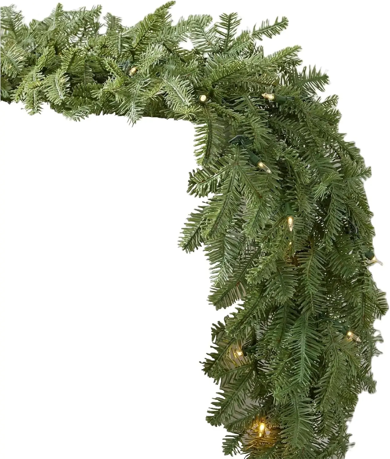 BH Balsam Fir Christmas Garland - Premium True Needle Greenery Garland with Battery-Operated LED Clear Lights for Indoor Holiday