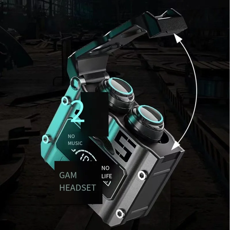 Bluetooth headset, wireless touch metal mecha style low-power e-sports game digital display headset Bluetooth earphone