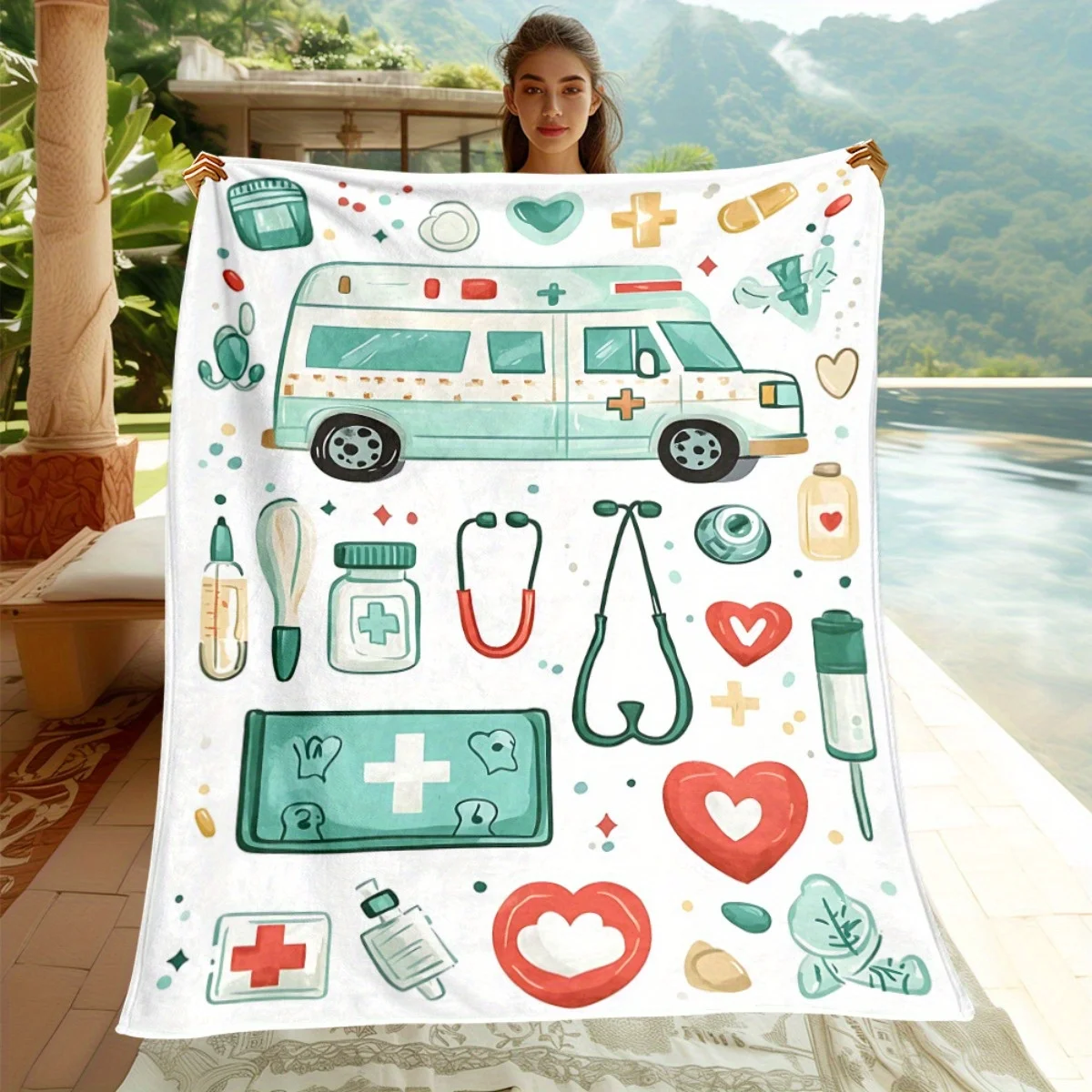 Manta médica para ambulancia, manta con diseño de enfermera y médico para decoración del hogar, material de forro polar suave, varios tamaños disponibles