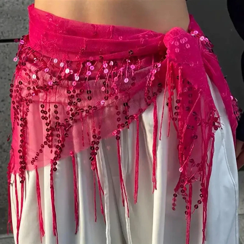 Femmes danse de rue à la mode paillettes gland taille chaîne Jazz danse sport pratique Triangle écharpe taille décoration hanche serviette