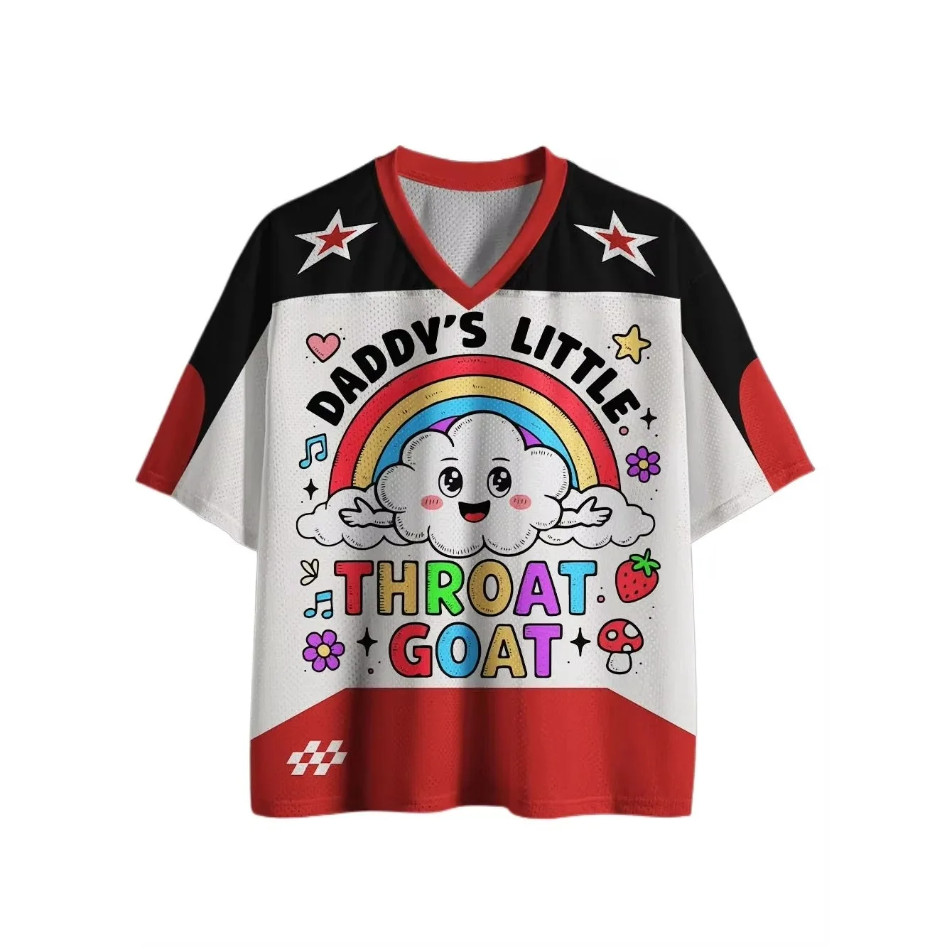 Spaß, Regenbogenwolken. 3D-Druck Schnelltrocknend Atmungsaktiv Sport Herren Damen V-Ausschnitt Locker T-Shirt Modische Street Y2K Elternkleidung – Detail 2