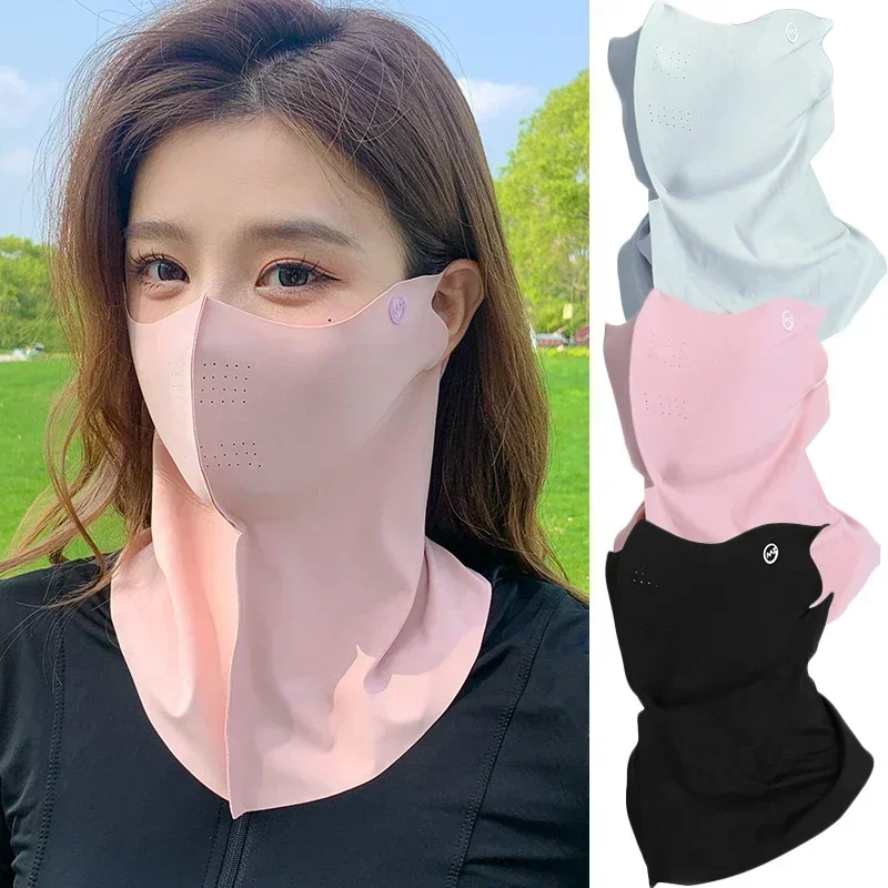 

Women Sunscreen Veil Summer Neck Face Mask UV Protection Breathable Ice Silk Sun Protection Masks Veils Outdoor Sport Face Cover