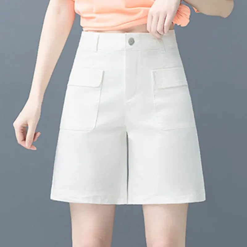 2025 High Waist Shorts for Women Casual Loose Solid Wide Leg Shorts Female Classic Knee-Length Office Lady Suit with Belt Wh3