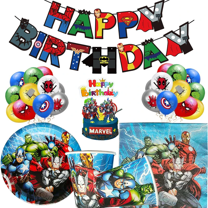 

Disney Avengers Party Birthday Party Set Cup Plate napkin Disposable Tableware Set Baby Shower Party Decoration Boy Supplies Set