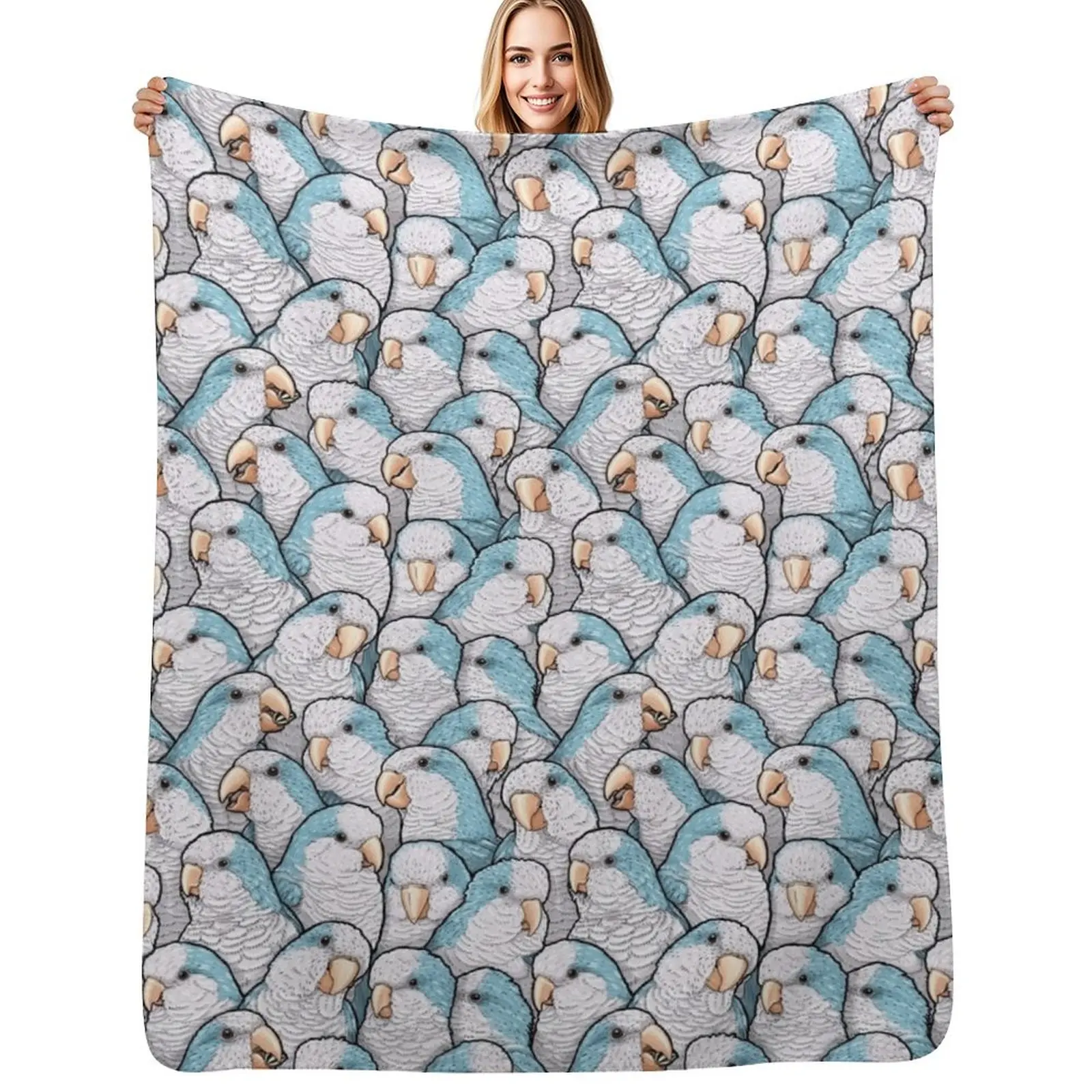 Blue Quaker Monk Parakeets Throw Blanket Luxury Beach Soft Plaid Travel Single Blankets