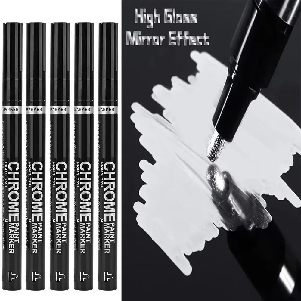

5/1pcs Chrome Pen Marker Mirror Waterproof Paint Repair For Rock Ceramic Glass Metallic Gold/Silver 2mm Nib