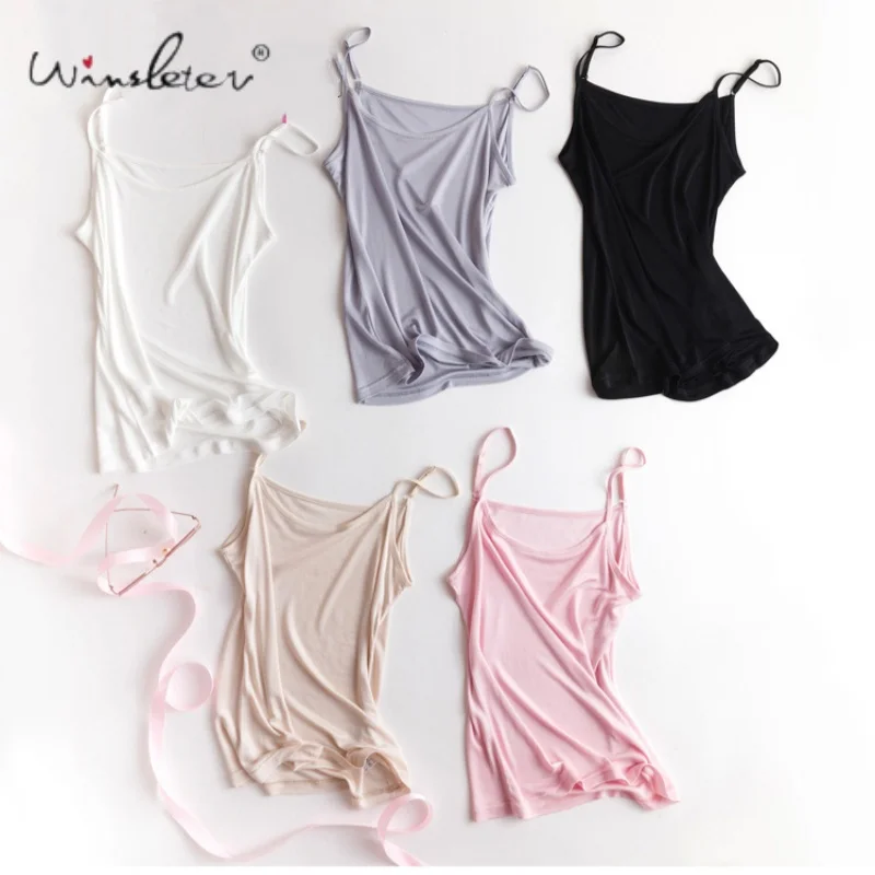 

Winsleter, женские майки из смесового шелка (23%), вязаные топы на бретельках, мягкая женская нижняя одежда без косточек, летняя модель P62960JF