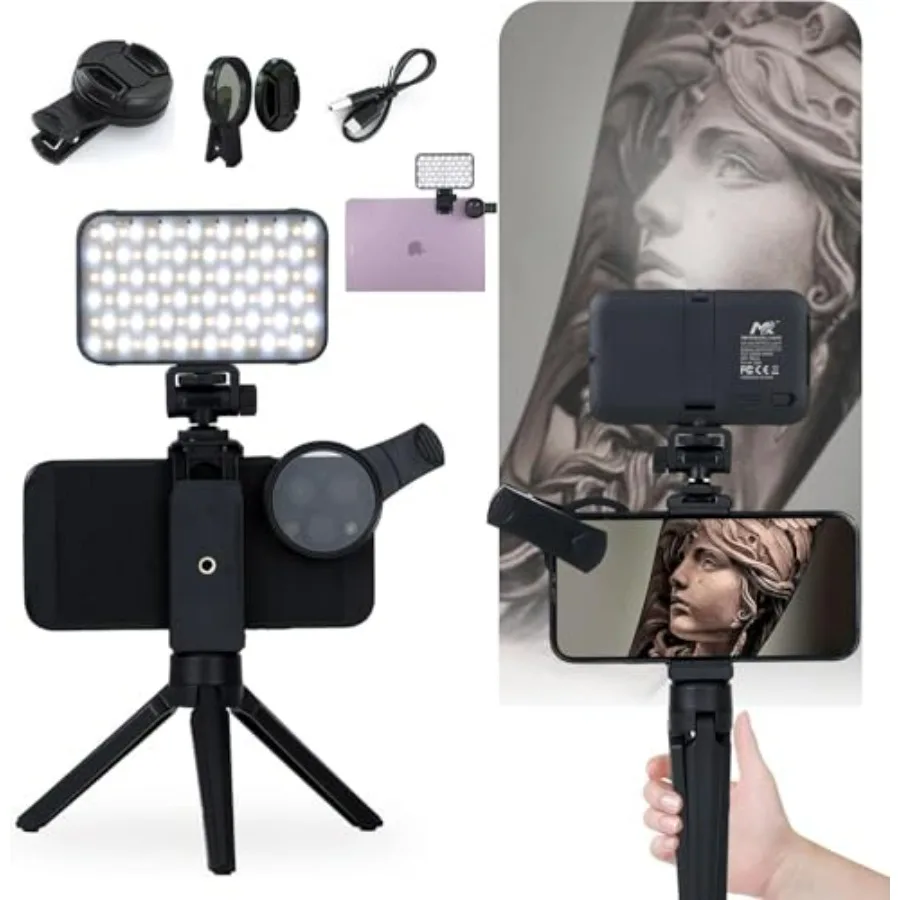 

120 Led Tattoo Light Kit for Tattoo Photography Video with Clip and CPL Filter Lens Matte Black LED Beads Lighting Equipment to