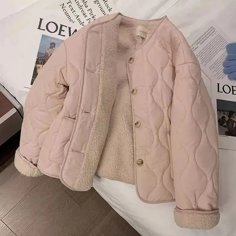 Hdspq Autumn Winter Cashmere Cotton Jacket Woman High Quality Thick Warm Parka Coat Ladies Solid Simple Single Breasted Parkas