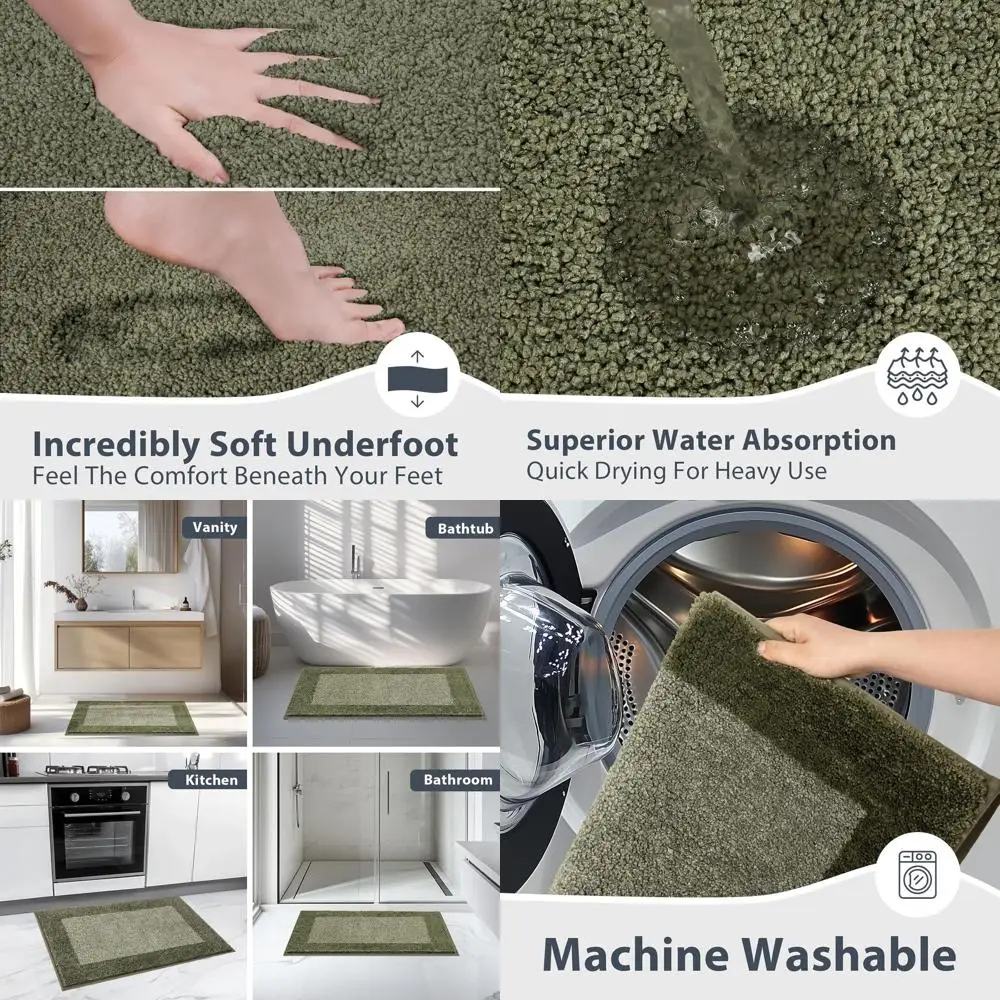 

24 x 60 нескользящих впитывающих ковриков для ванной, быстросохнущие, машинная стирка, для душа, ванны, раковины, оливково-зеленые