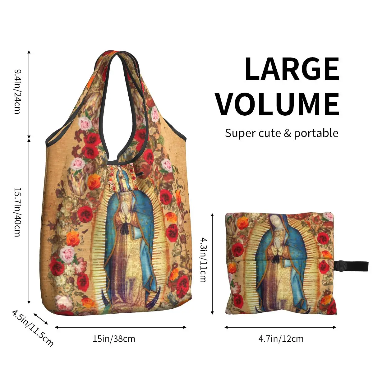 Custom Printing Our Lady Of Guadalupe Virgin Mary Tote Shopping Bags Portable Shopper Shoulder Catholic Mexico Poster Handbag