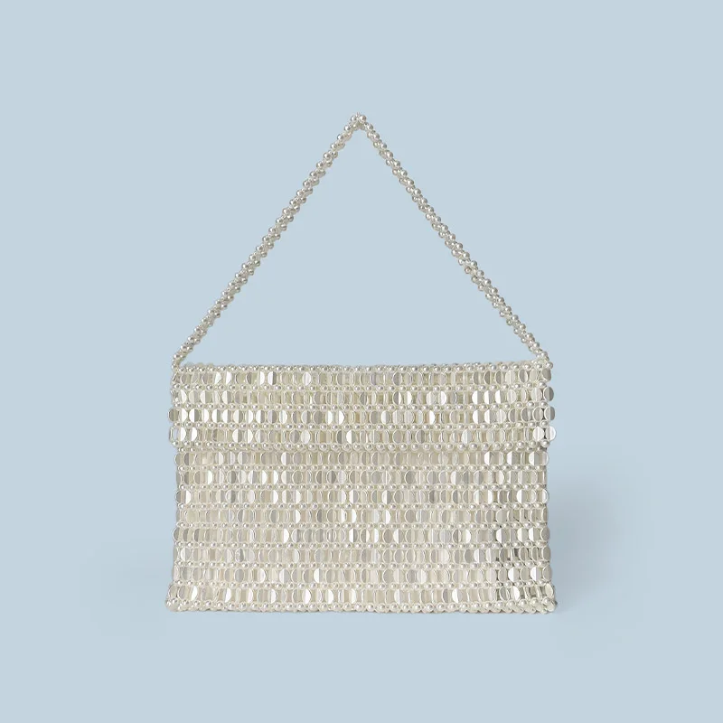 

Women's Casual Glitter Flat Seed Beads Woven Handbag 2026 Fashion Large Capacity Underarm Flip Cover Square Handbag