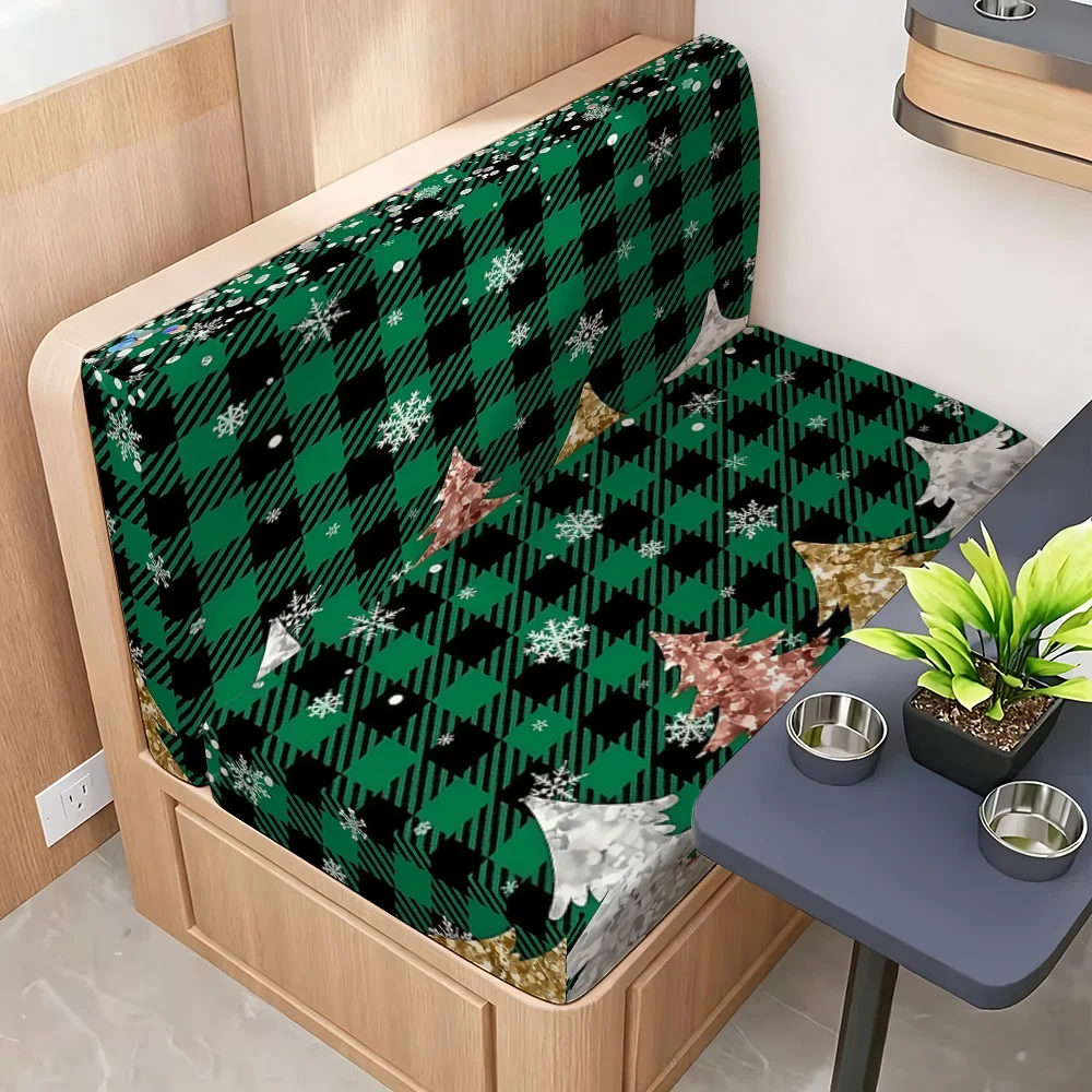 2pcs Christmas green and black checkered sparkly pink Christmas tree pattern elastic caravan sofa cover