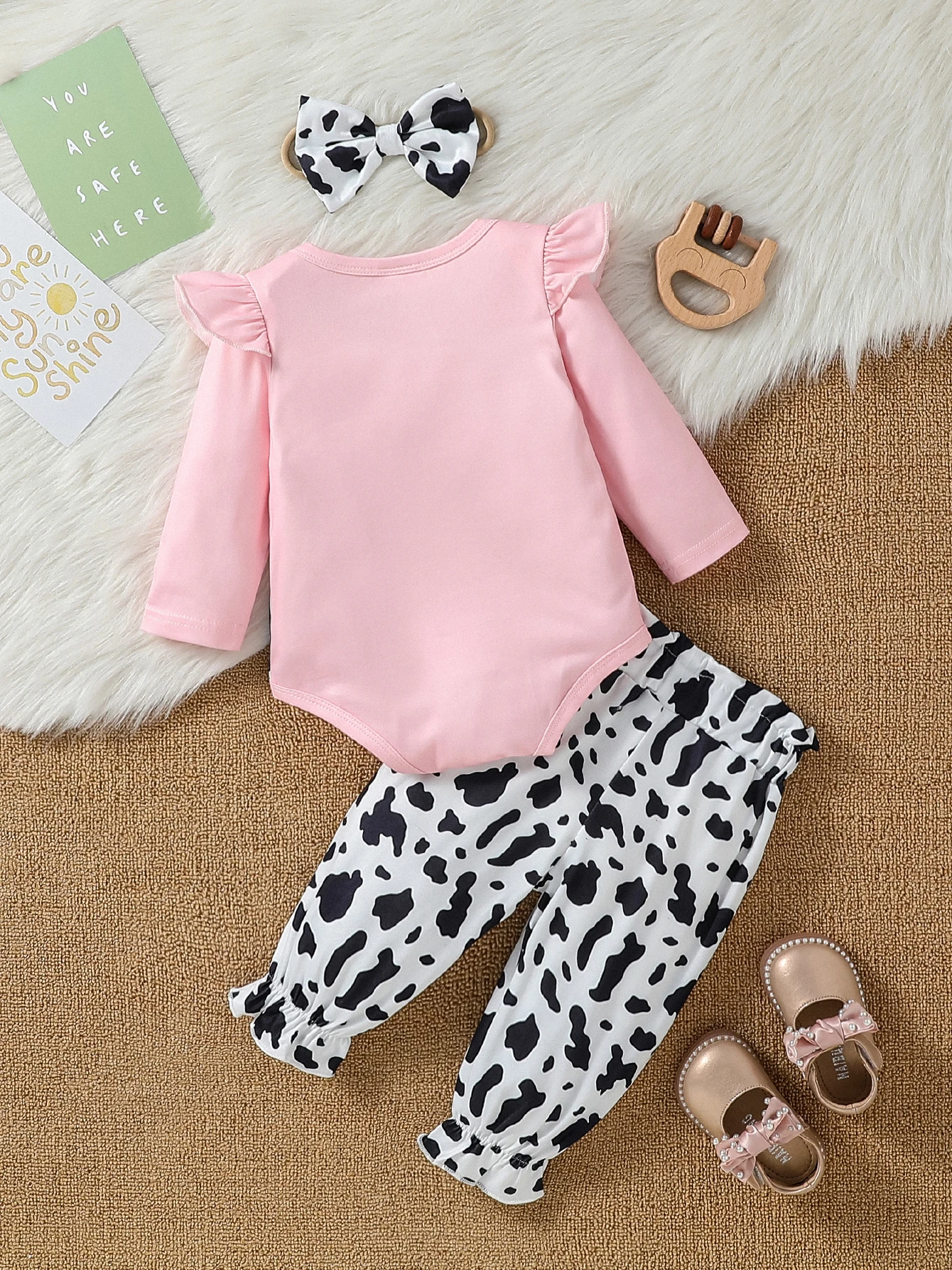 3Pcs Outfits Infant Newborn Baby Girl Cute Cartoon Spring Autumn Clothes Sets Ruffles Long Sleeve Bodysuits + Pants + Headband