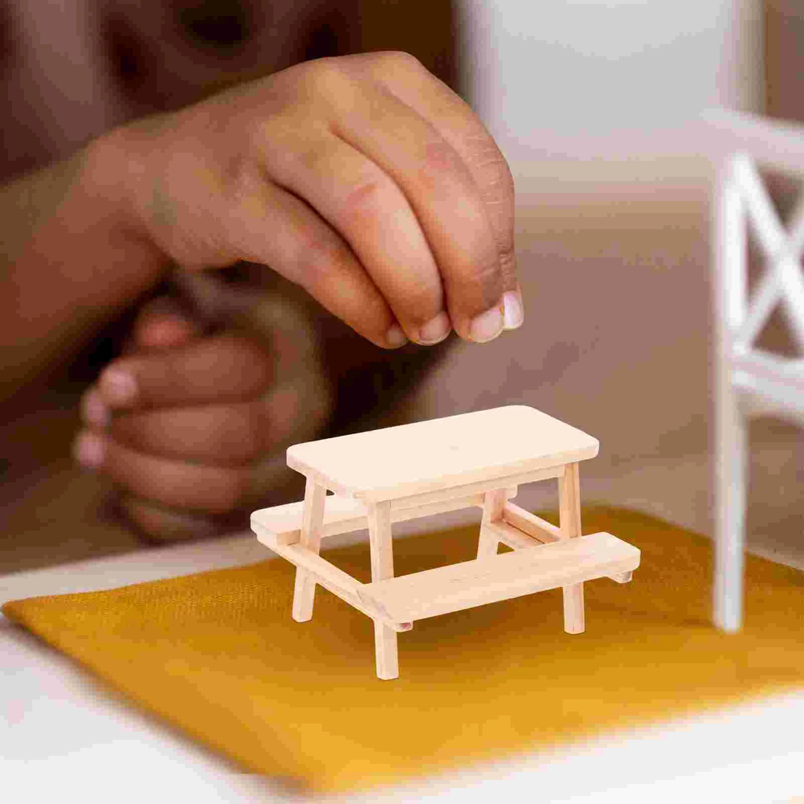 Piece Table Picnic Model Mini Wooden Miniature Adornment Photo Prop Outdoor and Chairs Furniture