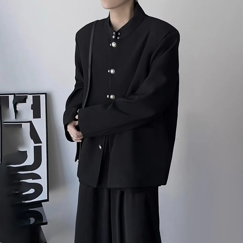 New Chinese Style Shoulder Pads Retro Stand Collar Dark Hiphop Jacket Mens Uniform Hot-Blooded College Casual Suit Mens Wear