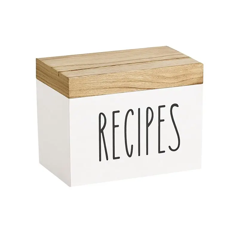 BSEVB-Wooden Organizer Recipe Card Holder Box Set, Includes Lid And Slots For Storing And Writing Down Personalized Recipes