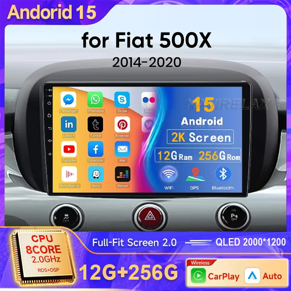 

Android 15 для Fiat 500X 2014-2020 QLED стерео автомобильный радиоприемник мультимедийный видеоплеер GPS AI голосовой CarPlay голосовой блок навигация 4G
