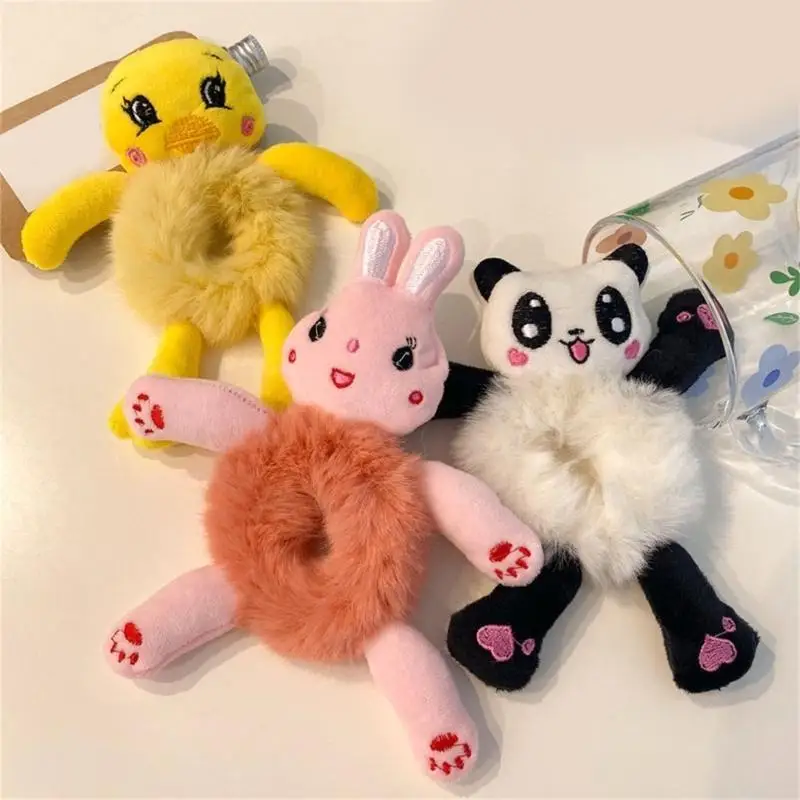 39BD 5 Pieces/set Cartoon Animal Plush Hair Bands Hair Ties for Trendy Students and Girls Soft and Colorful Hair Scrunchies