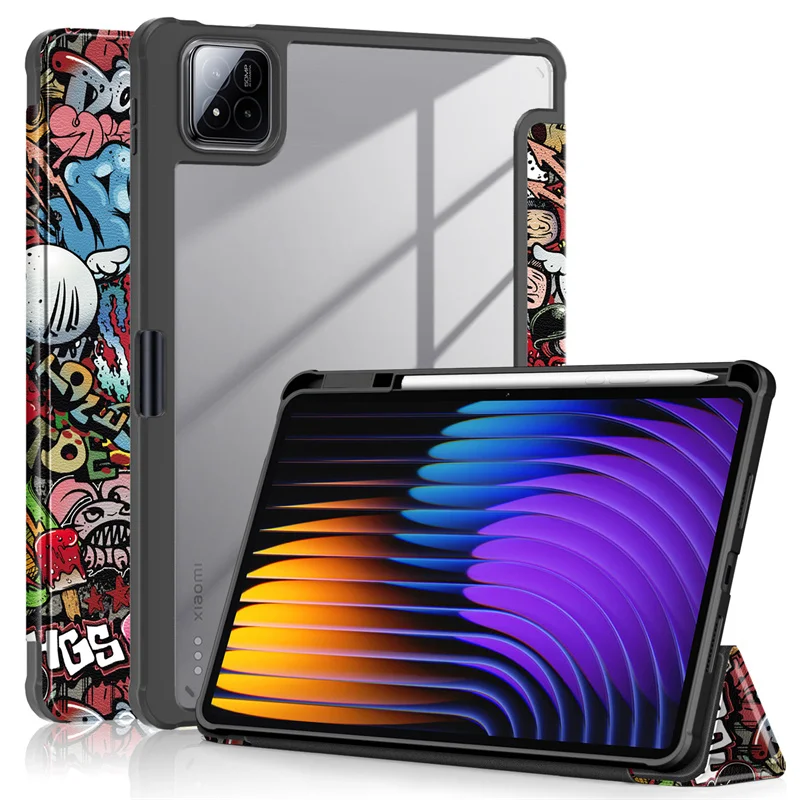 For Xiaomi Pad 7 Case With Pen Holder PU Leather Acrylic Back Fold