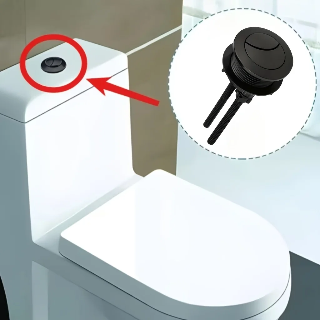 1Pc Black Dual Flush Toilet Button 58mm Round Head Plastic Replacement Kit for Bathroom Tank Water Saving Easy Install