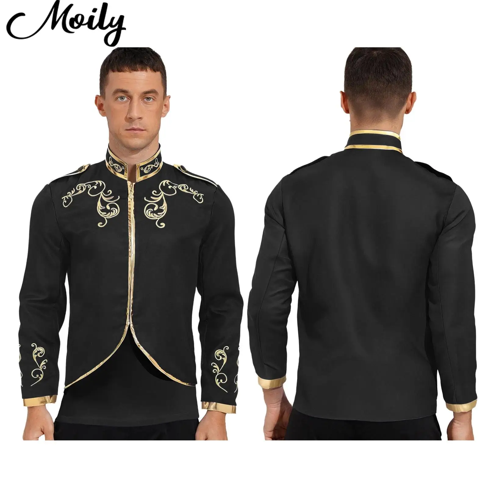 

Men Medieval Renaissance Costume Long Sleeves Gold Embroidered Zipper Coat Victorian Royal Palace Prince Shirt for Themed Party