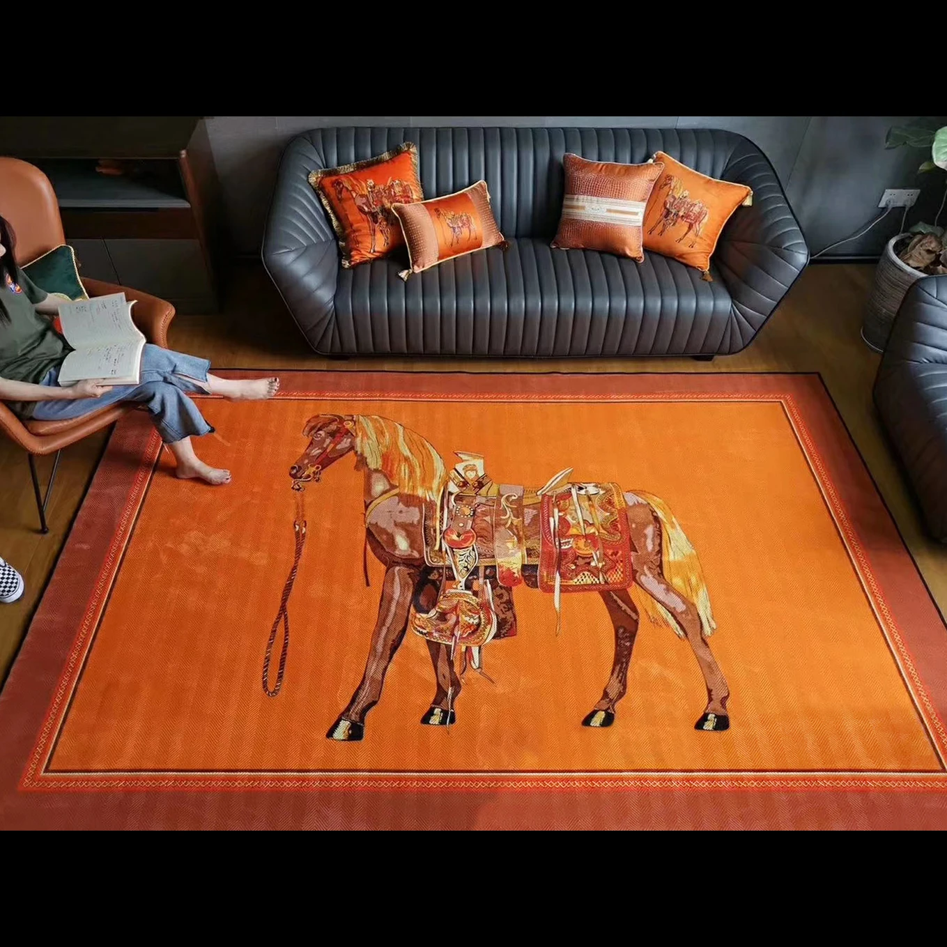 

American-Style Light Luxury Carpet Horse Printing Door Mat Doormat and Foot Mat Non-Slip Mat Home Living Room Bedroom Bedside