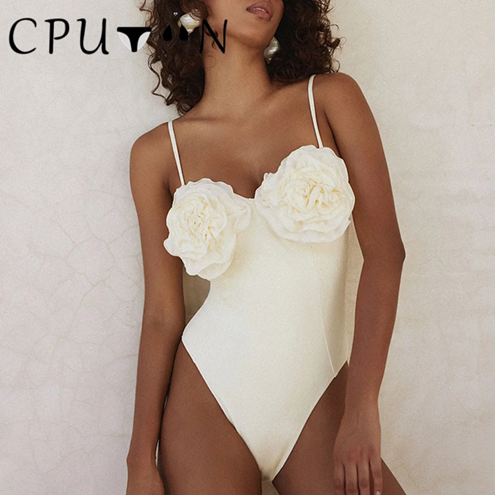 CPUTAN 2024 Sexy White 3D Flower Solid Two Piece Push Up Bikini Set Luxury Swimwear Women Swimsuit Beachwear Summer Bathing Suit