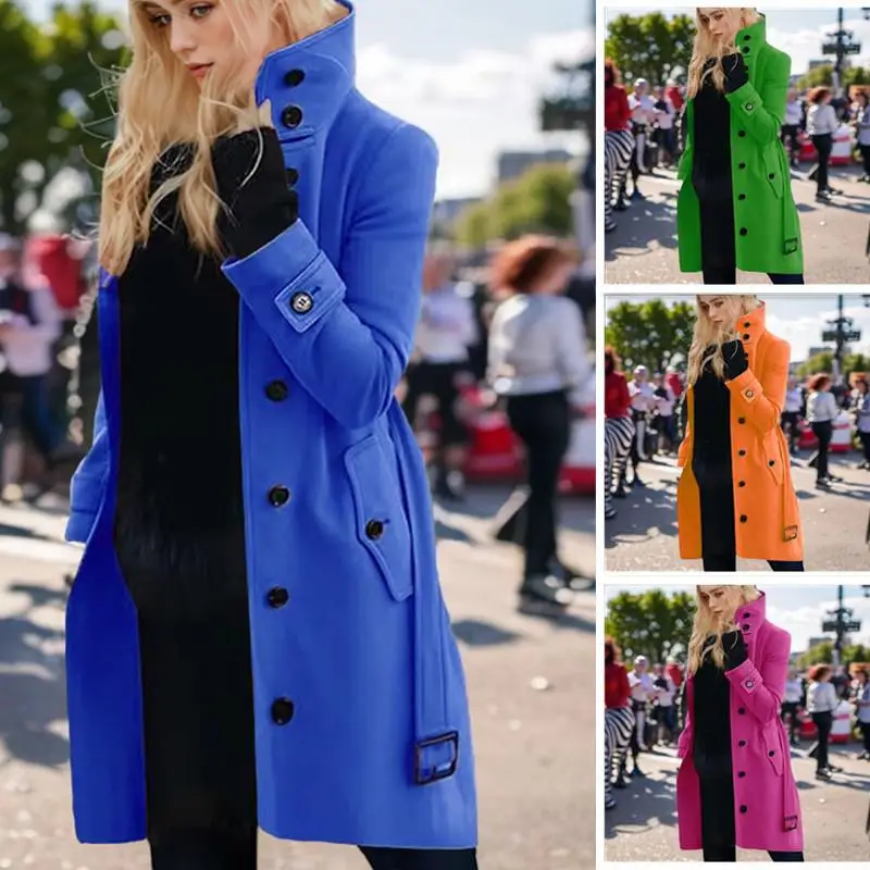 

Осенне-зимнее шерстяное женское пальто большого размера, однорядное пальто с воротником на пуговицах, длинное зимнее пальто Sve Thiened, верхняя одежда