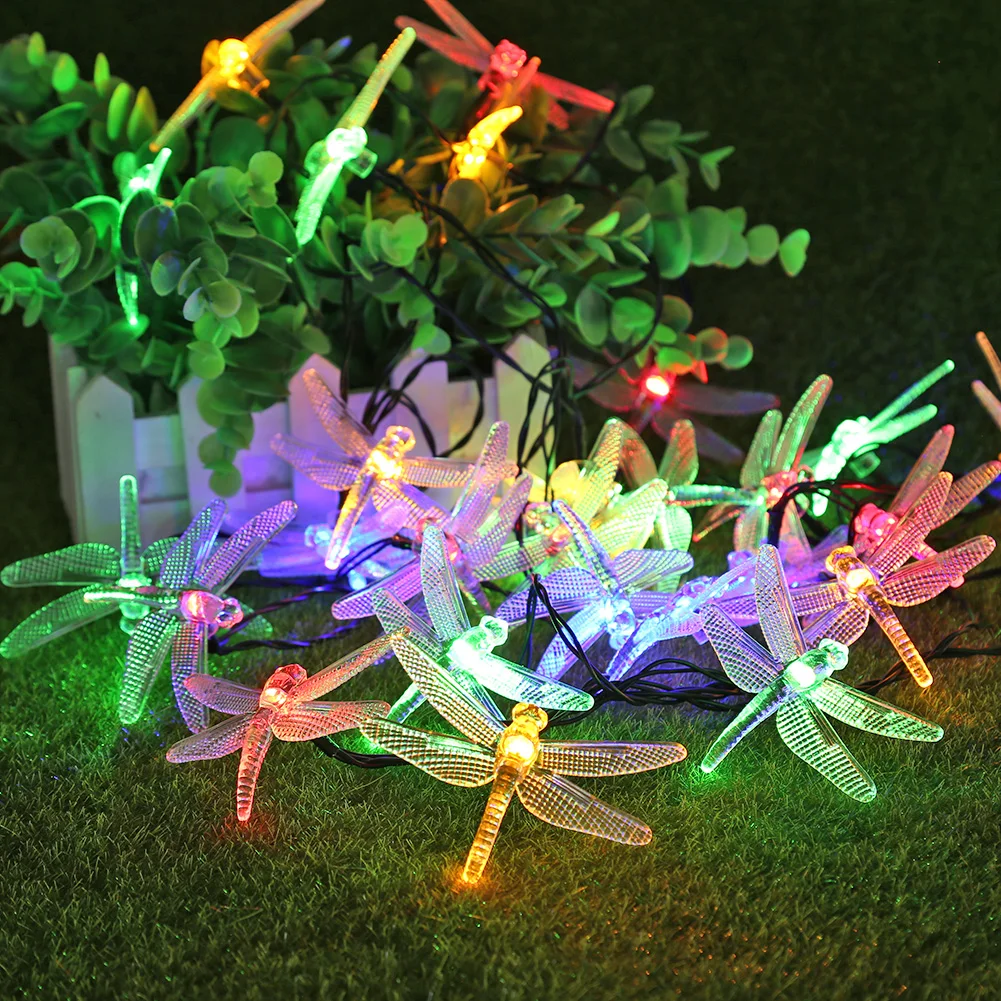 20/30 LED Solar String Lights Dragonflies Shaped Colorful Lighting Strings Garden Party Decor Garland Street for Yard Xmas Trees