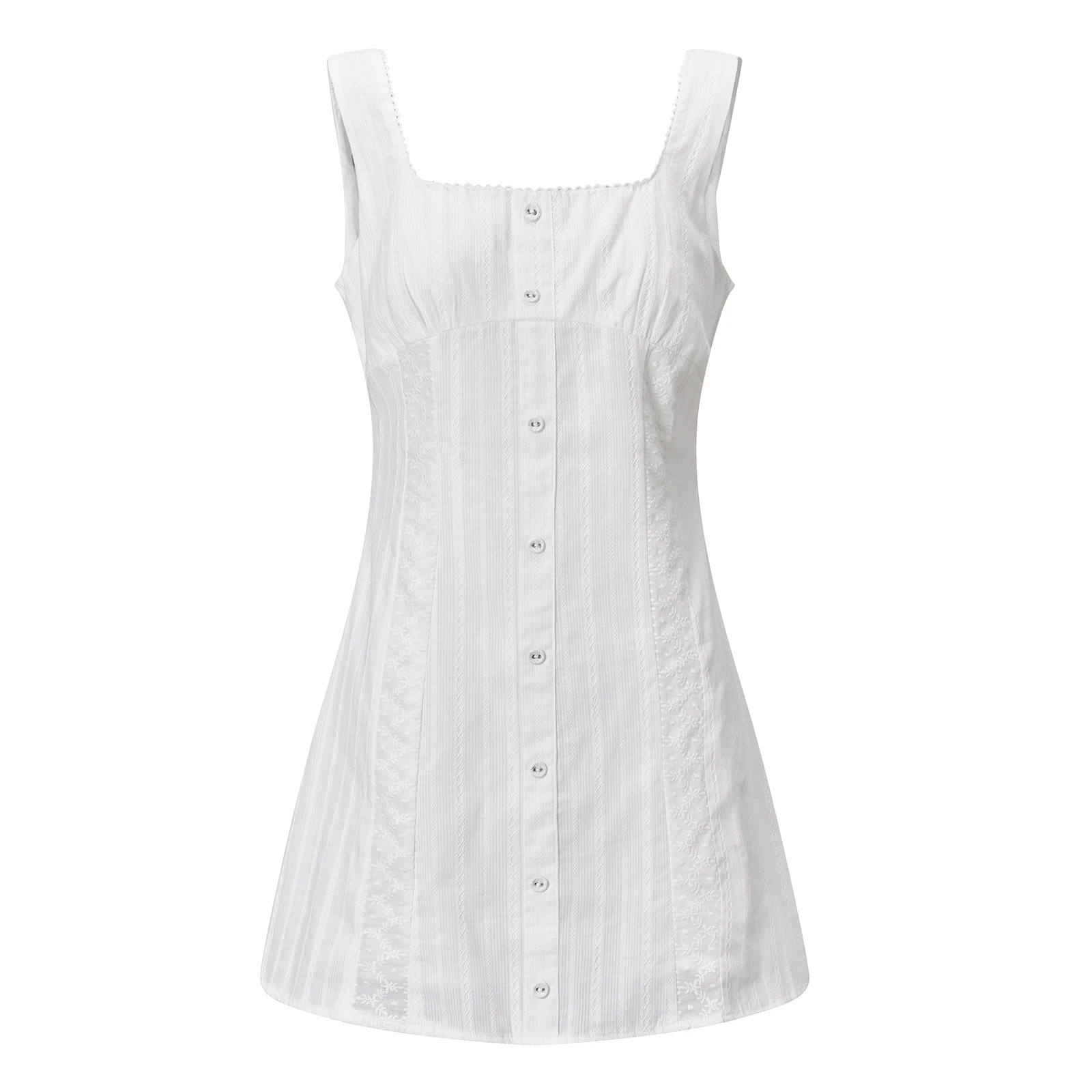 Women Summer Mini Dress Sleeveless Square Neck Stylish Jacquard Tank Dress