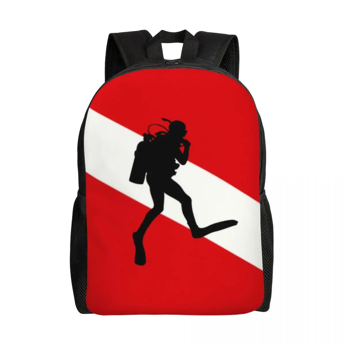 Customized Scuba Diver Flag Backpacks Men Women Basic Bookbag for School College Dive Diving Bags