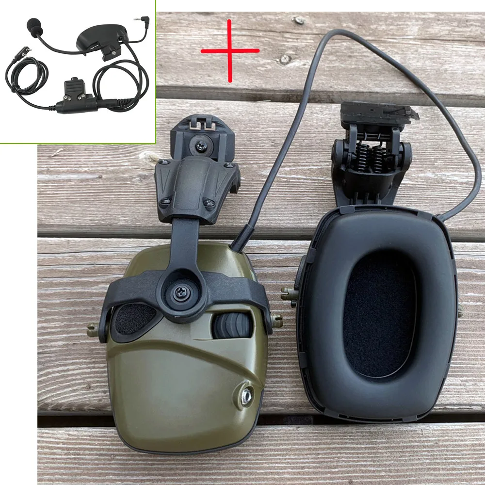 Tactical Headset Hearing Noise Canceling Electronic Shooting Headphones ARC Helmet Rail Adapter Microphone Kit Sponge Earmuffs