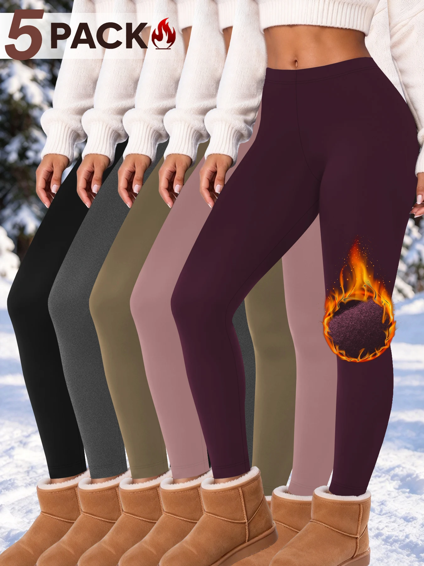 5 pack Women's winter leggings with thermal fleece interior design perfect for yoga and keeping comfortable during cold workouts