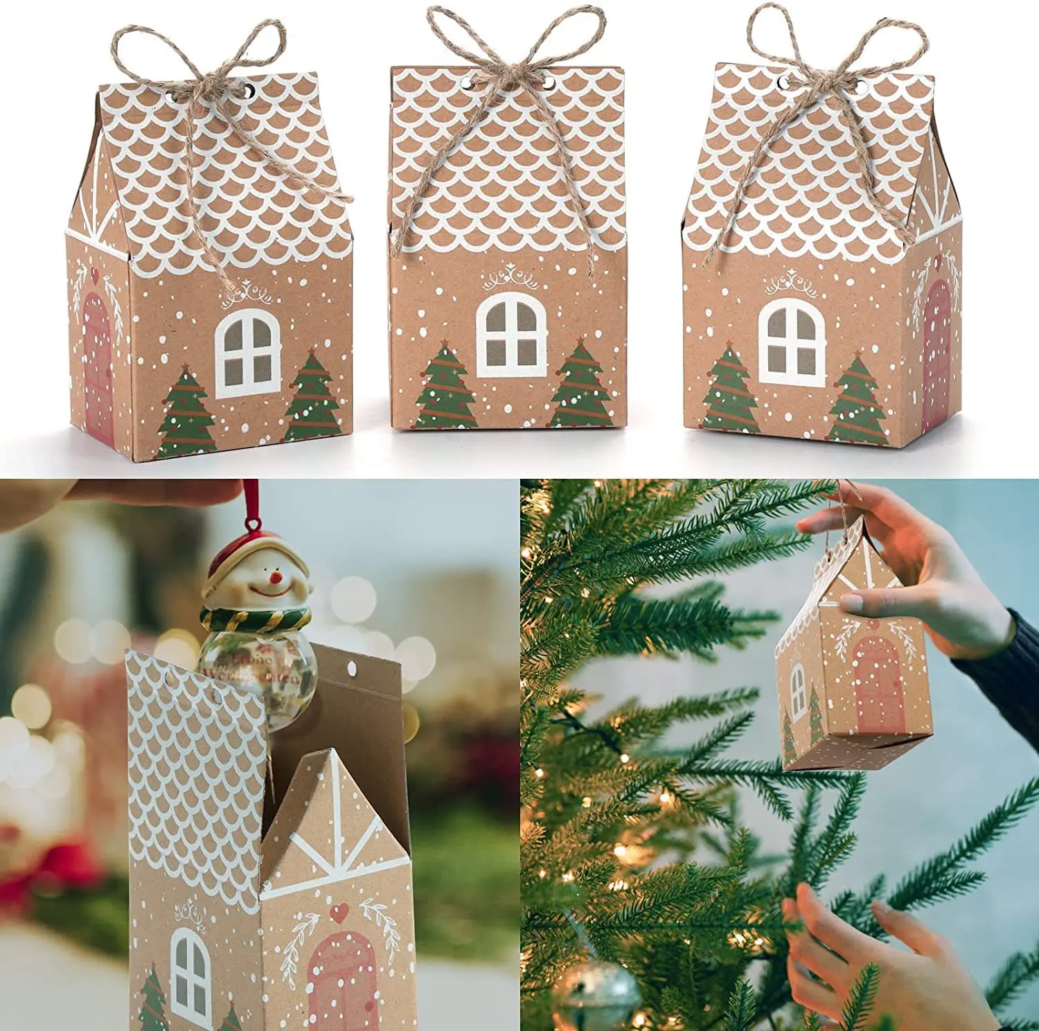 Weihnachten Kraftpapier Geschenkboxen Adventskalender Lebkuchenhaus Süßigkeiten Verpackung Box Weihnachten Neujahr Party Dekoration