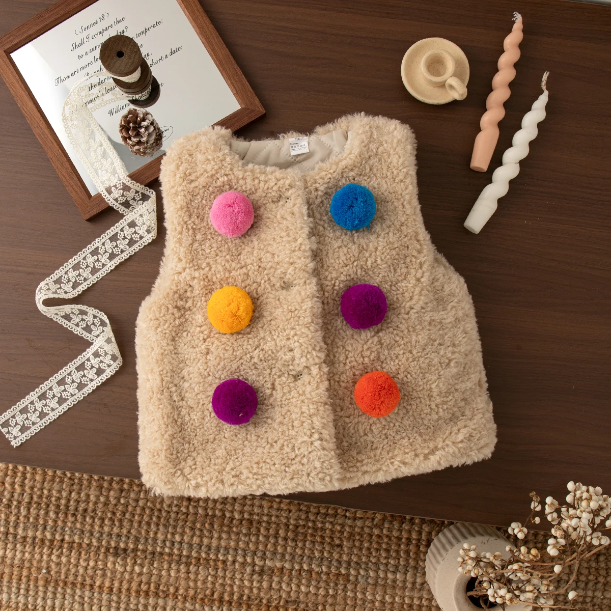 Autumn And Winter Fashion Comfortable Thicken Warm Toddler Vest Korean Style Simple Lovely Casual Sleeveless Baby Girl Tops