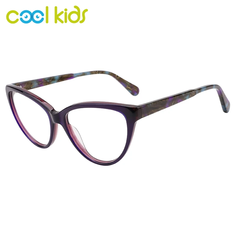 COOLKIDS Female Eyewear Acetate Triangle Cat Eye Glasses Optical Prescription Glasses Thin Frame Crystal Colors Glasses WD1397