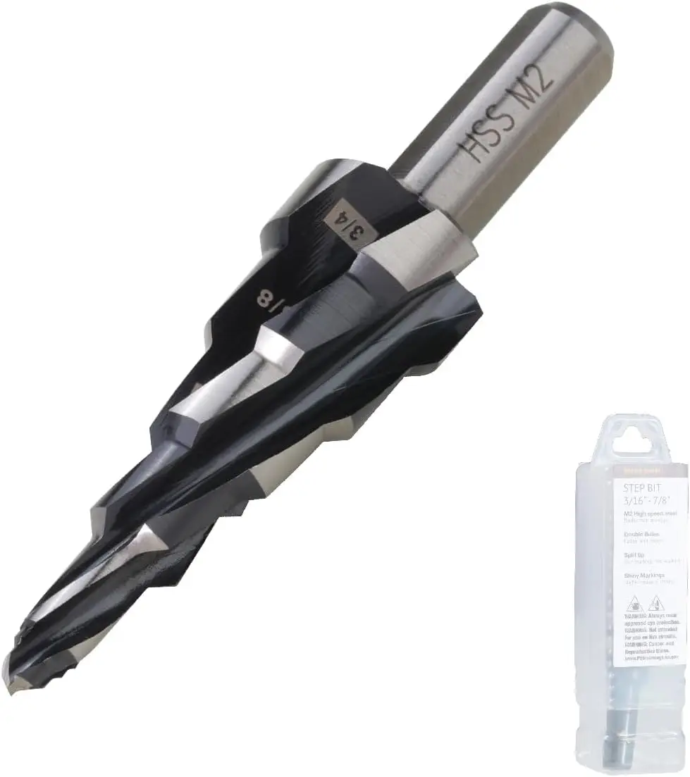 

1/4 to 3/4 Inch Step Drill Bit, M2 High Speed Steel for Drilling Holes in Thick Materials, Stainless Steel, Copper, Aluminum