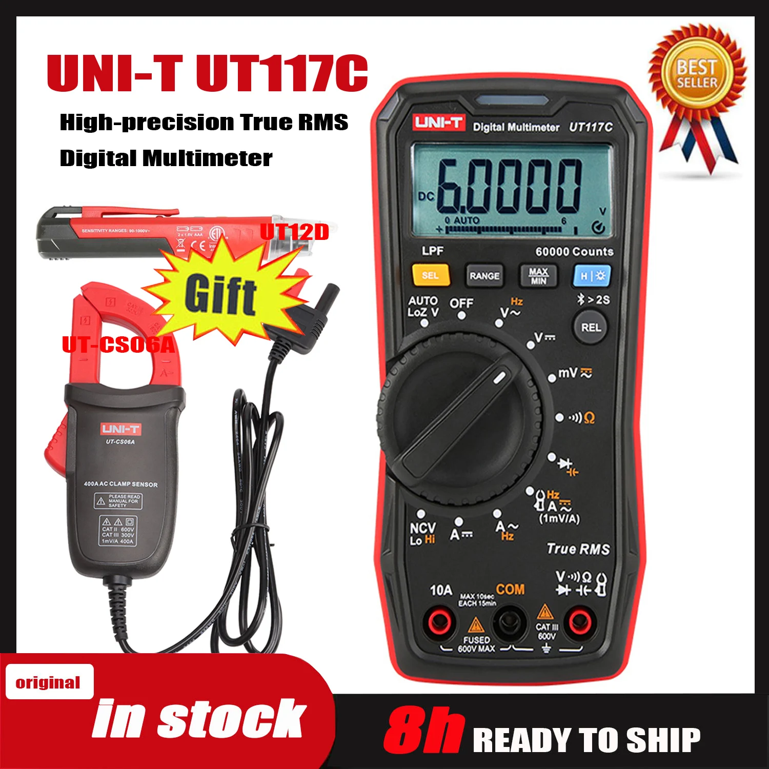 UNI-T UT117C مقياس متعدد احترافي عالي الدقة ذو قيمة فعالة وحقيقية تيار متردد/تيار مستمر متعدد الأغراض مقياس المقاومة الكهربائي الأصلي.