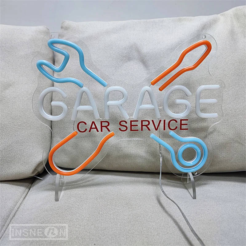 Garage Neon Sign Wrench Shaped LED Neon Light Up Signs per Wall Decor Letter Sign for Man Garage Door Auto Repair Shop Neon LED