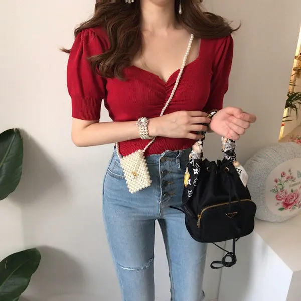 

Комплект Solowen: вязаная юбка с высокой талией и топ с квадратным вырезом, летний модный женский костюм из двух предметов